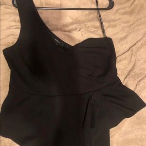 One shoulder black top